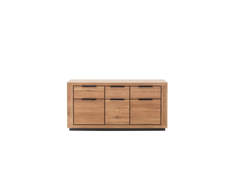  Buffet bas 3 portes et 3 tiroirs coloris chêne massif huilé - longueur 163 x hauteur 80 x profondeur 40 cm  - Conforama A