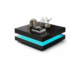 Table basse carrée 70x70x36 cm – noir – éclairage led bluetooth multicolore et finition laquée brillante