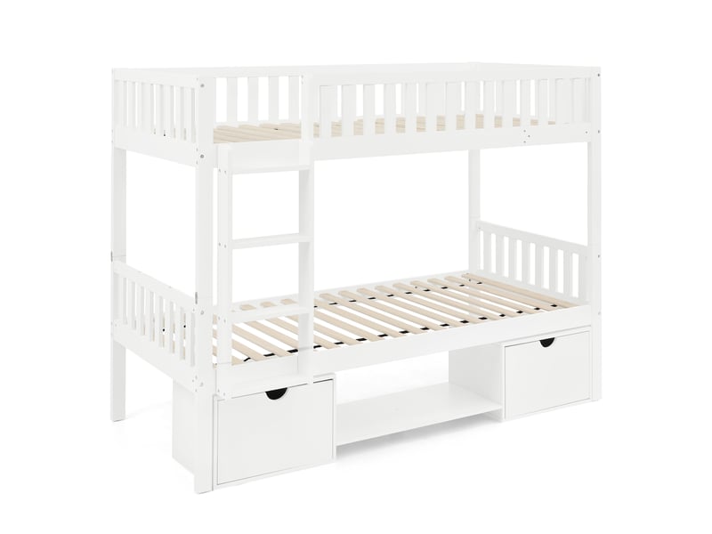 Lit superposé enfant 90x200 cm en pin massif blanc, séparable, tiroirs et échelle  - Conforama E