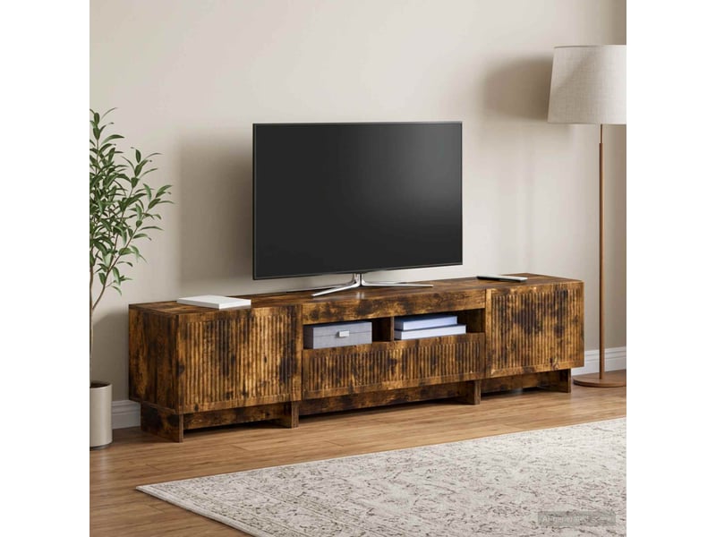 Meuble tv - banc tv - meuble de rangement led 5 pièces chêne fumé bois d'ingénierie - Conforama C