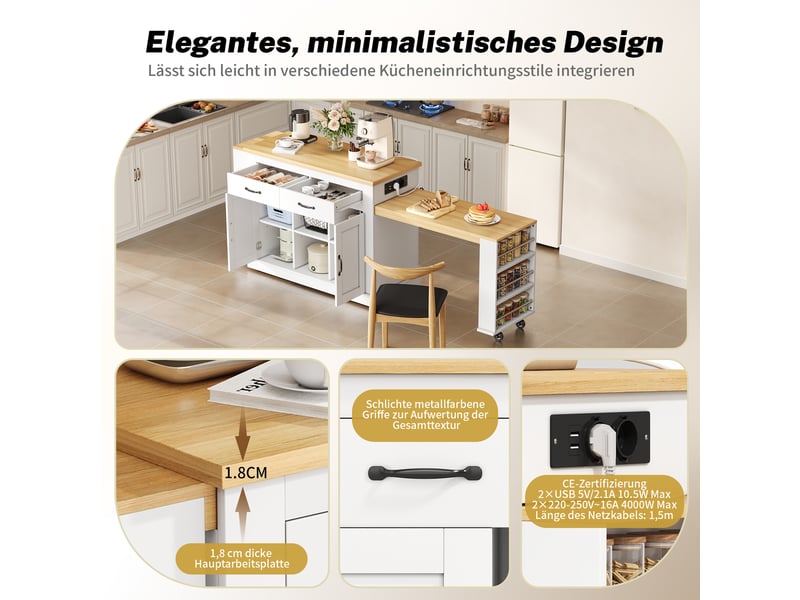 Îlot de cuisine 2 portes 1 tiroir coloris blanc mdf îlot de cuisine blanc - Conforama E
