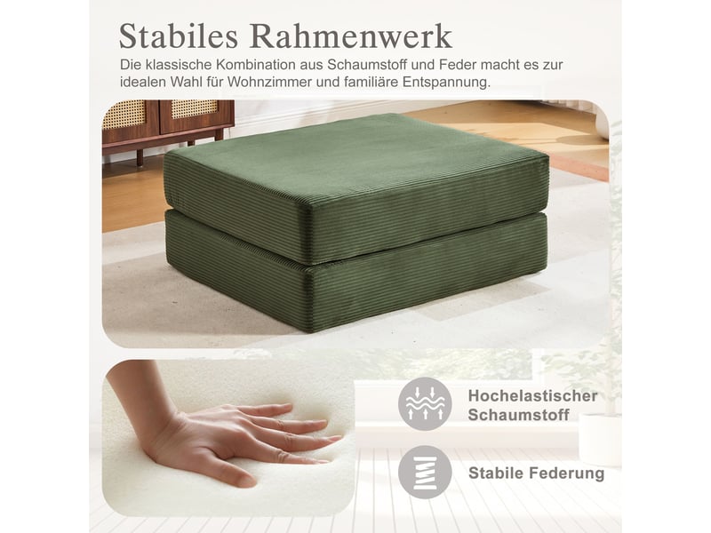  Tabouret de compression en velours côtelé doux et doux pour la peau. Avec 2 blocs de mousse haute densité pour un grand confort. Peut être déplié en HFSN-1281GN - Conforama D