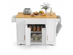 Îlot de cuisine mobile 120x50x92 cm, 2 portes, 3 tiroirs et rangement poubelle