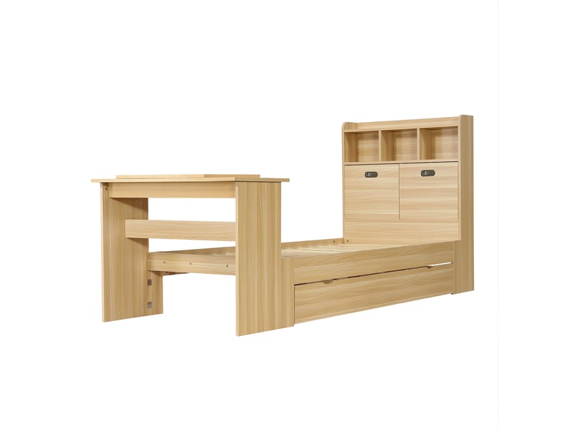  Lit adolescent 90x200 cm avec rangement sous le lit, bois naturel  - Conforama R