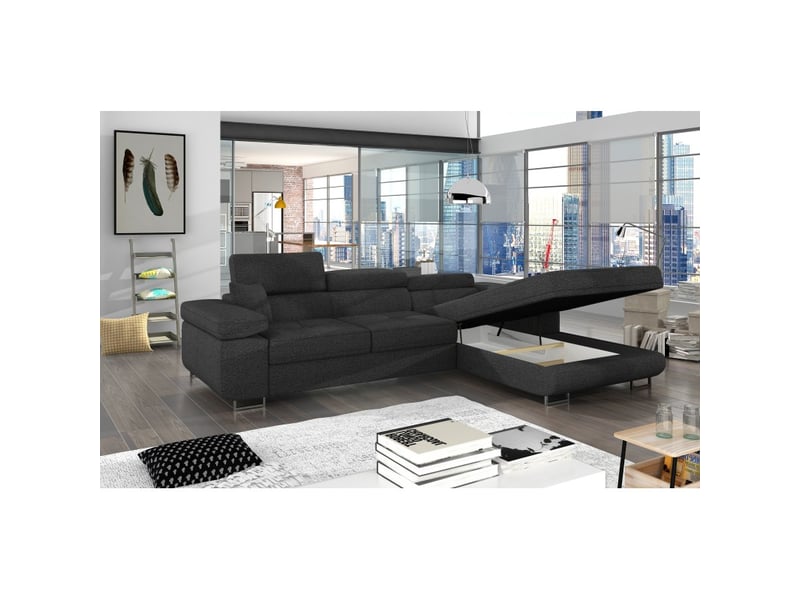 Canapé d'angle convertible amanda gris foncé en tissu structuré avec coffre - Conforama B