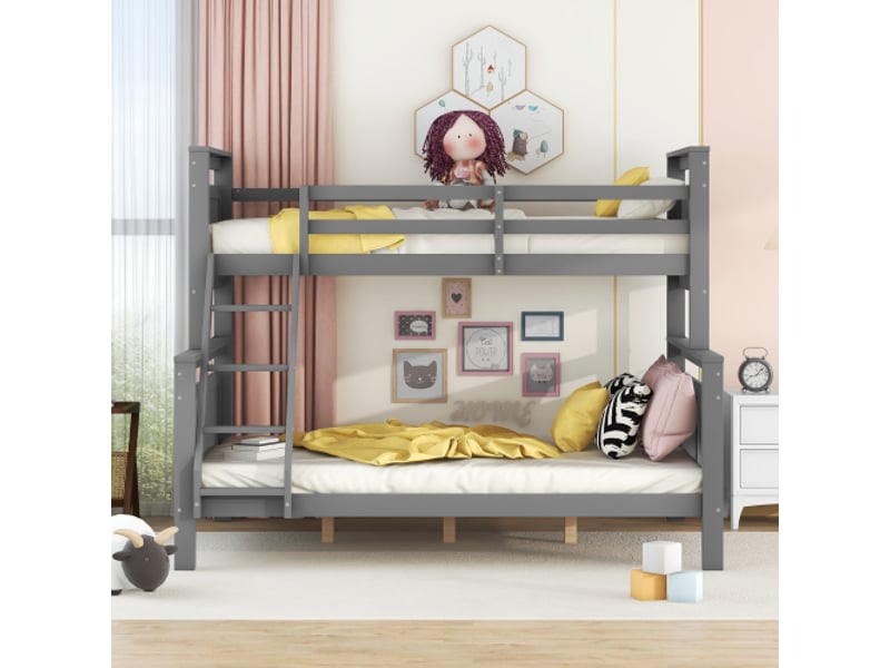  Lit superposé 140x200(90x200) cm coloris gris pin lit enfant gris - Conforama D