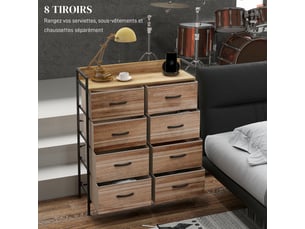 Meuble de rangement commode 8 tiroirs 79l x 29l x 101h cm en tissu amovibles, étagère supérieure et cadre acier