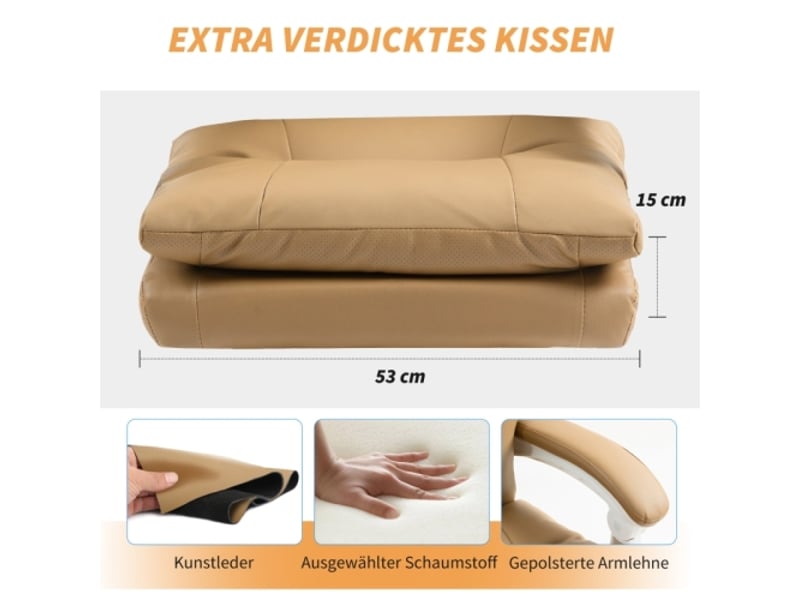 Chaise de bureau ergonomique avec soutien lombaire, accoudoirs rabattables, marron clair - Conforama E