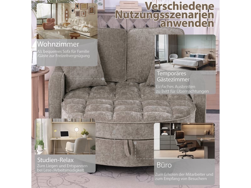  Canapé convertible, canapé-lit, en tissu, marron, 2 en 1, avec pouf, pour salon, chambre, mobilier pour espace de vie, bureau  - Conforama W