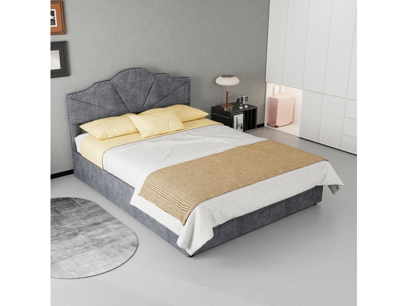 Lit 140 x 200 cm gris avec matelas inclus - Conforama C
