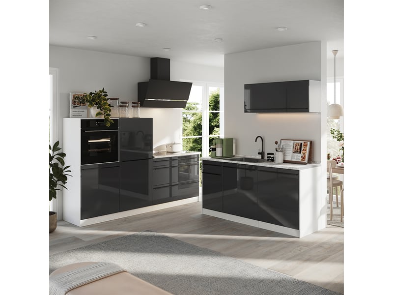  Vicco cuisine, anthracite haute brillanceblanc, 220cm sans plan de travail  - Conforama C