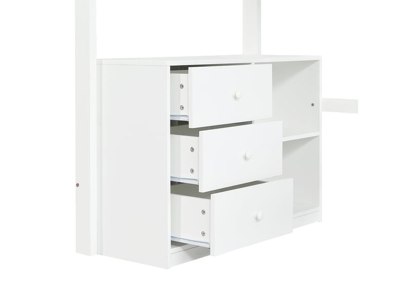  Lit mezzanine enfant 90x200 cm, bureau, armoire à tiroirs, avec rangement, structure de lit, mdf, blanc, sans matelas  - Conforama E