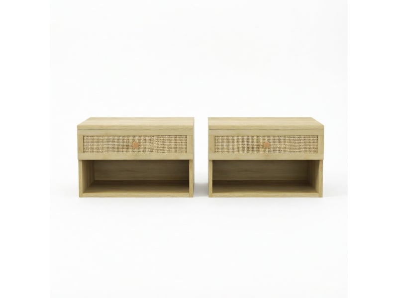  Lot de 2 tables de chevet murales 40 x 34 x 23 cm – naturel – tiroir, niche et design suspendu  - Conforama A