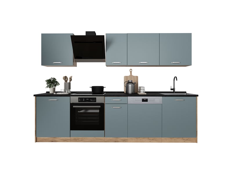  Vicco cuisine, bleu-grischêne doré, 280cm sans plan de travail  - Conforama E