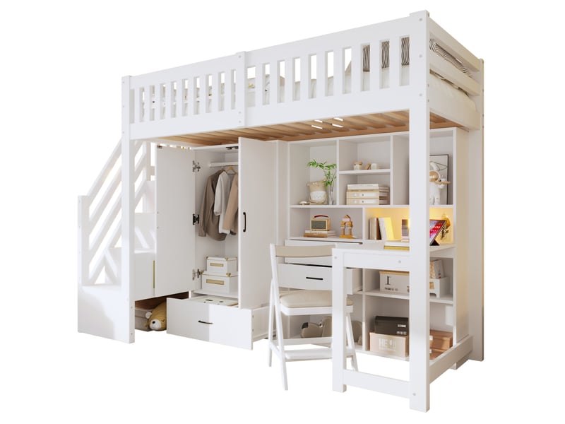 Lit mezzanine enfant 90x200 avec bureau et rangements evryae - Conforama A