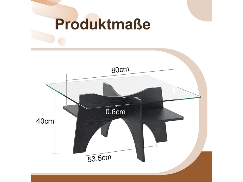  Table basse carrée 80x80x40 cm plateau en verre de sécurité mdf noir  - Conforama C