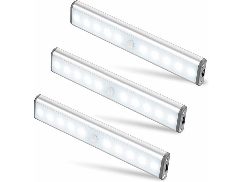  Lot de 3 lampes 10 led sans fil rechargeable usb aimanté, détecteur mouvement 2 modes, placard secours veilleuse  - Conforama A