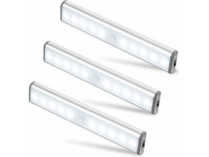 Lot de 3 lampes 10 led sans fil rechargeable usb aimanté, détecteur mouvement 2 modes, placard secours veilleuse