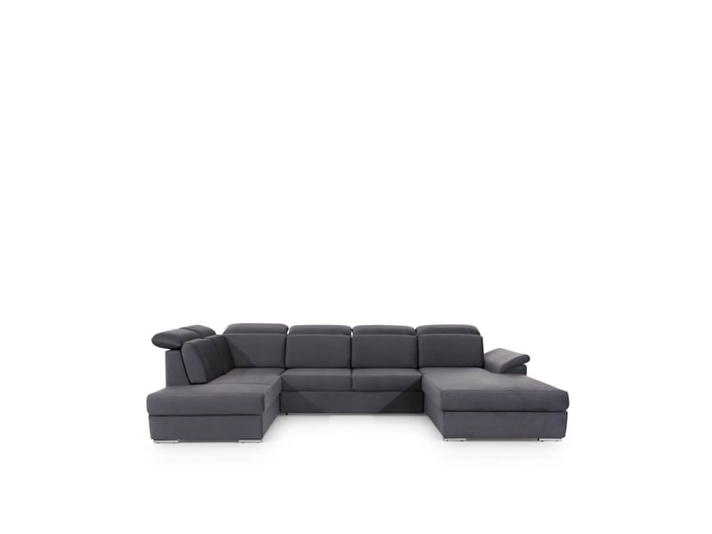 Canapé panoramique convertible majesta 5 places gris – angle droit avec coffre – version 2 - Conforama A