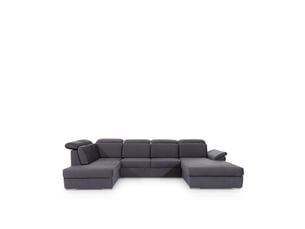 Canapé d'angle droit fixe MEUBLORAMA 5 places Polyester gris avec coffre de rangement