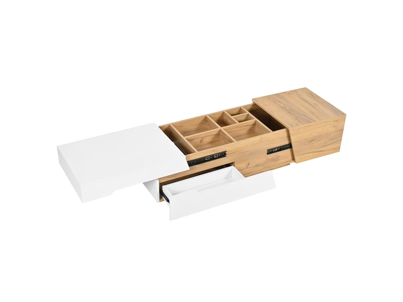  Meuble tv aspect bois naturel foncé à effet cannelé, 2 portes coulissantes 2 tiroirs, pieds en bois massif, aspect bois, style scandinave moderne Bubbly - Conforama E