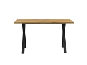 Table à manger rectangulaire 140x80 cm en mdf et métal, chêne et noir