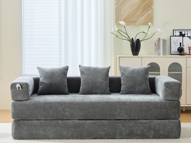 Canapé droit convertible ,2 places,pour salon, appartement et chambre d'amis,198x79x60cm,gris - Conforama B