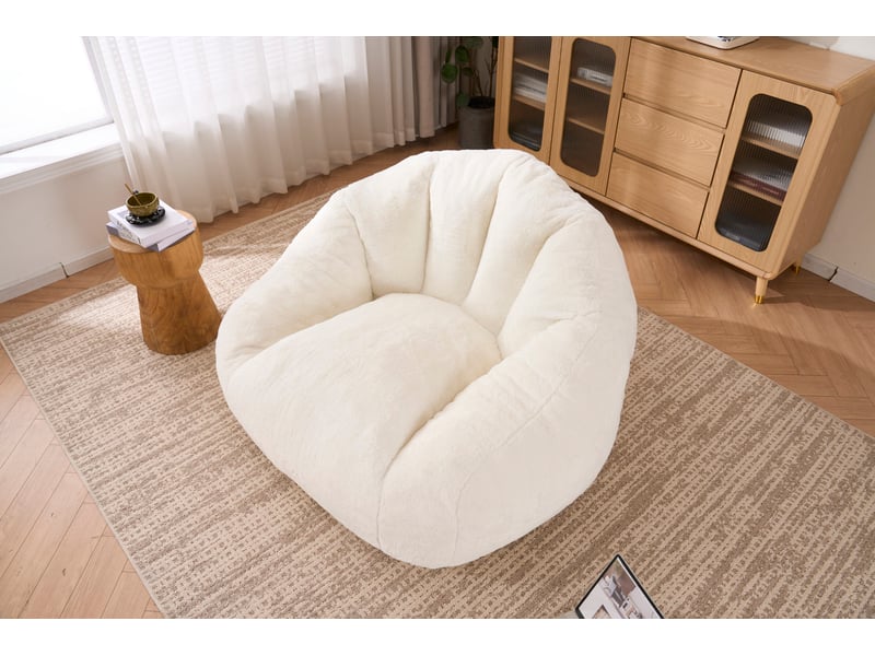 Fauteuil poire adulte 123x111x75 cm, sans montage, grand modèle, remplissage mousse, revêtement polyester, blanc crème - Conforama D