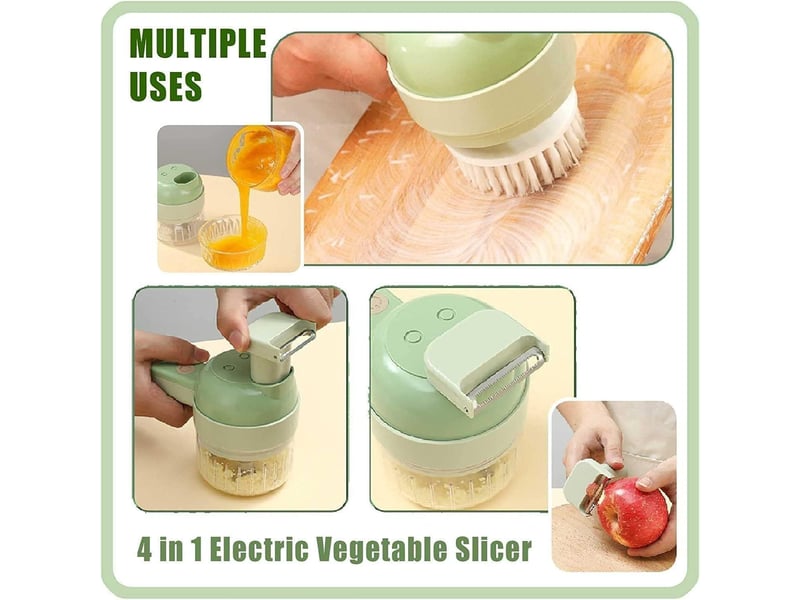 Ensemble de coupe-légumes électrique portable 4 en 1 hachoir à ail électrique multifonctionnel pour chili gingembre poivre oignons - Conforama E
