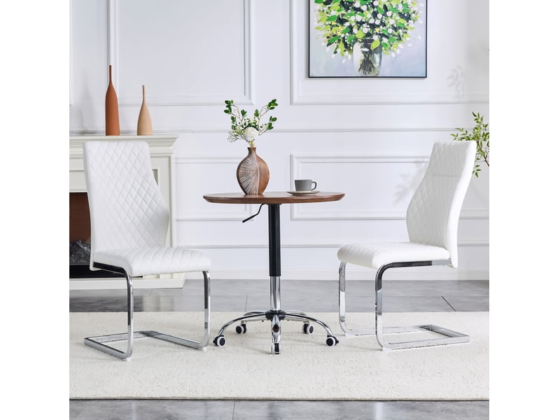  Lot de 2 chaises de salle à manger 43x63x100 cm, blanc+argenté, chaise cuisine avec dossier surélevé motif losange, métal+pu  - Conforama B