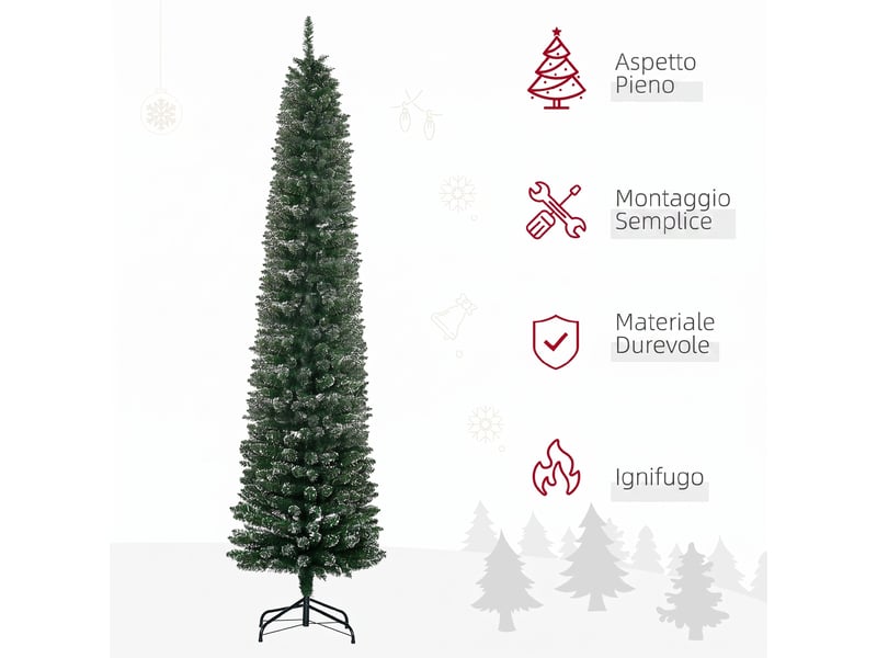 Sapin de noël fin et enneigé, 624 branches, base amovible et pliable, ø56 x 225 cm, vert  - Conforama D