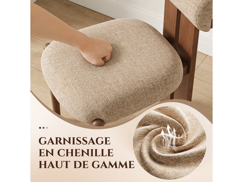 Smartue lot de 2 chaises de salle à manger modernes en tissu marron avec dossier cylindrique et pieds en bois noyer - Conforama D
