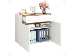 Armoire de classement 80 x 40 x 70 cm blanche en panneau de particules, tiroir et étagère réglable