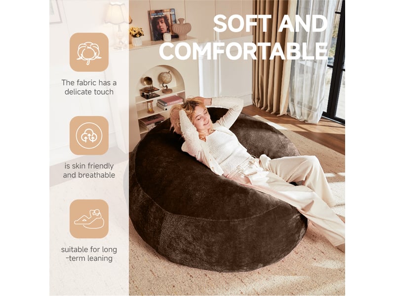  Pouf poire adulte,120x120x60 cm,avec housse lavable et structure pliable,marron  - Conforama D