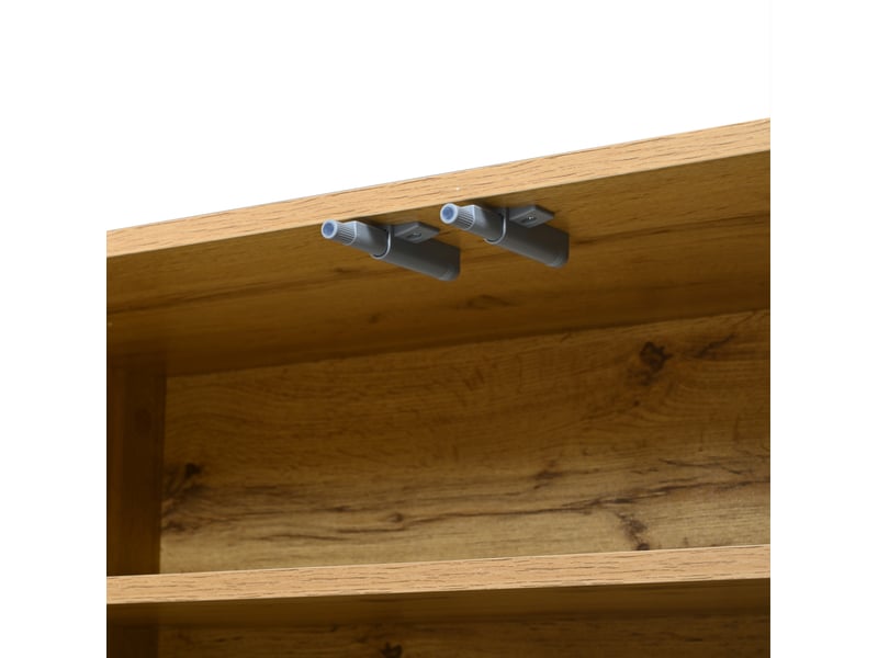  Meuble tv 180x35x45 cm décor bois et noir mdf, 2 tiroirs, 2 portes, led et passage de câbles  - Conforama E