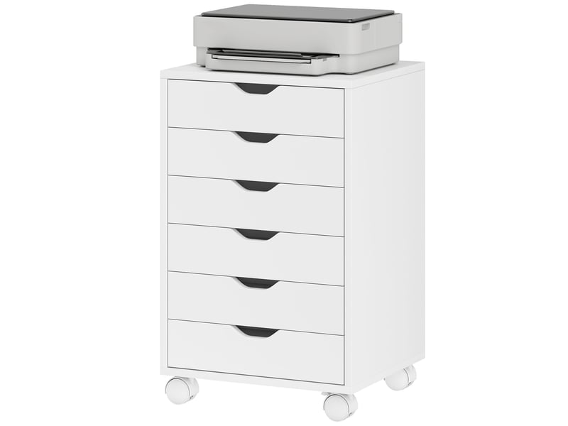  Caisson de bureau 6 tiroirs sur roulettes blanc 40 x 35 x 63 cm  - Conforama B