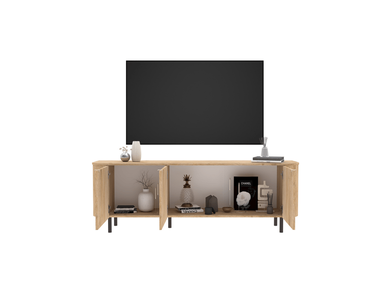 Meuble tv 3 portes, bords arrondis décor chêne l180,2 cm - lucia  - Conforama C