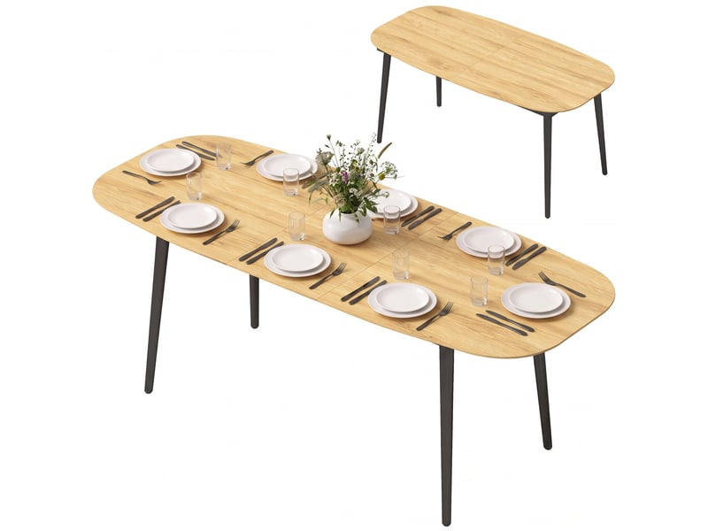  Table de salle à manger extensible pour 6 à 8 personnes, table de cuisine avec étagère, imitation chêne  - Conforama B