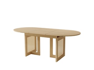 Table de salle à manger pour 6 à 8 personnes avec allonge, coins arrondis, pieds en rotin, mdf chêne clair