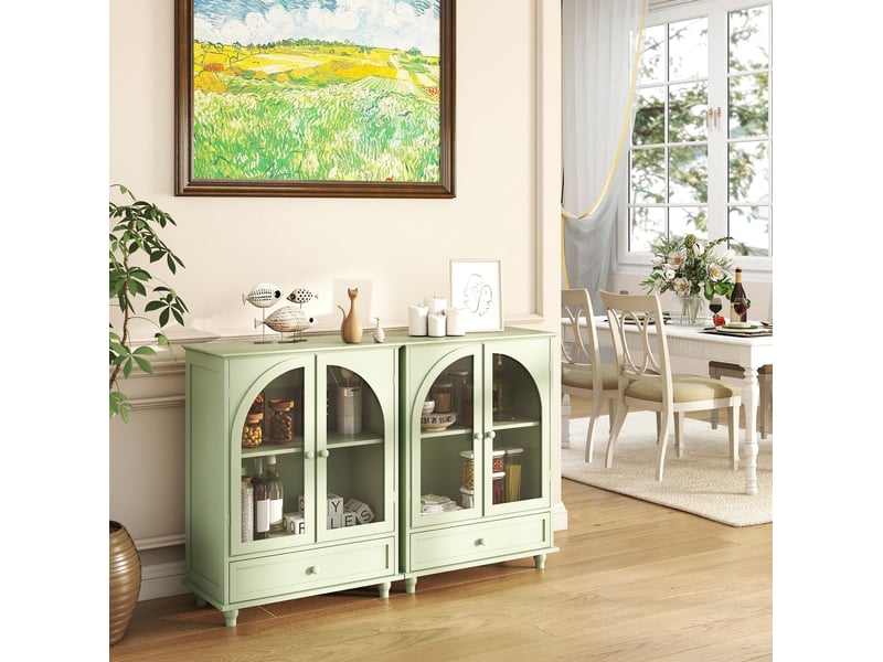  Vaisselier vert menthe 71 x 38 x 93,5 cm, 2 portes vitrées et 1 tiroir en mdf  - Conforama E