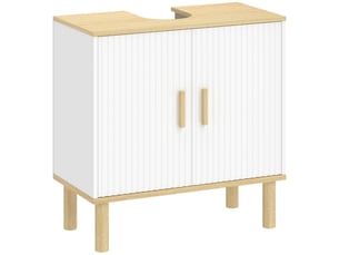 Meuble sous lavabo 2 portes 1 étagère blanc et ton chêne 60 x 30 x 61 cm