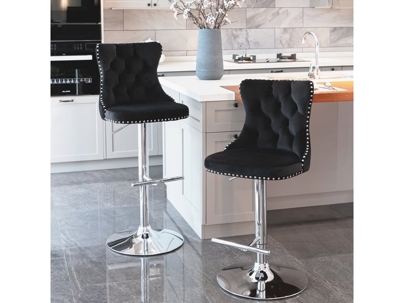  Tabouret de bar pivotant velours réglable en hauteur 63 84 cm piétement chromé avec dossier noir lot de 2  - Conforama B