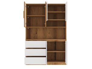 Buffet de cuisine grand vaisselier 120.5x40x180 cm – avec éclairage led multicolore, niche micro-ondes et vitrine - mdf - blanc et bois naturel