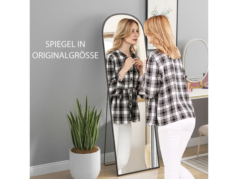  Miroir plein pied sur pied cadre alliage aluminium verre trempé noir  - Conforama D