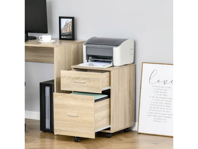  Classeur de bureau à 2 tiroirs, à roulettes, pour dossiers a4 ou lettre, 39,5 x 39 x 58,5 cm, chêne  - Conforama C