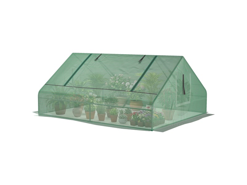 Mini serre de jardin mini serre tunnel 180x140x80cm toit pointu acier pe haute densité 140 gm² 2 grandes fenêtres vert foncé  - Conforama B