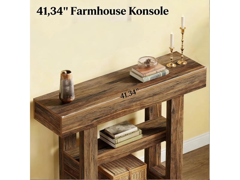  Console d'entrée 105 x 30 x 80 cm marron en mdf, 2 niveaux de rangement avec pieds réglables pour couloir  - Conforama E