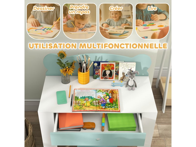  Bureau enfant avec chaise, table enfant et chaise avec tiroir et large plateau, 80 x 41 x 74,5 cm, vert  - Conforama E