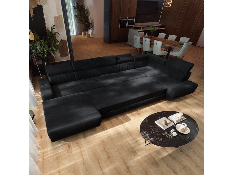  Canapé d'angle gaian, velours noir  - Conforama D