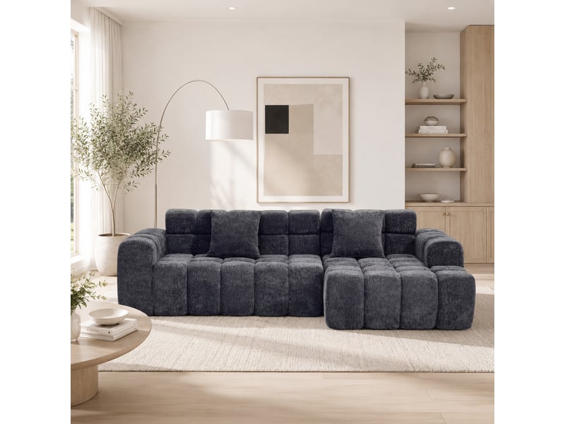  Canapé-lit d'angle ulevr modulable avec chaise gauche, 249,94 cm, velours texturé gris anthracite  - Conforama B